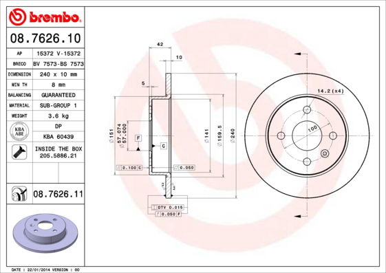 Bremsscheibe Hinterachse Brembo 08.7626.11 von Brembo