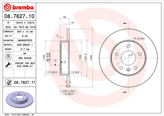 Bremsscheibe Hinterachse Brembo 08.7627.11 von Brembo