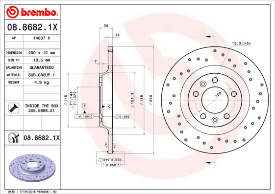 Bremsscheibe Hinterachse Brembo 08.8682.1X von Brembo