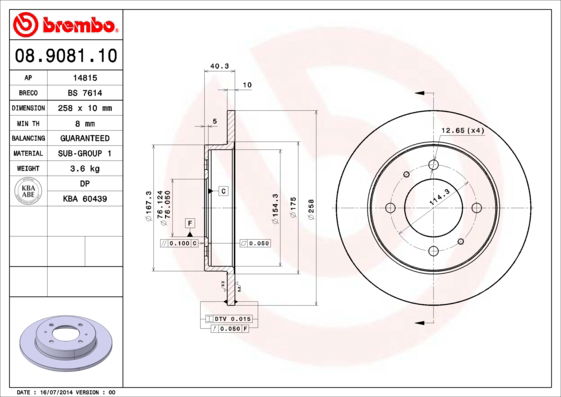 Bremsscheibe Hinterachse Brembo 08.9081.10 von Brembo