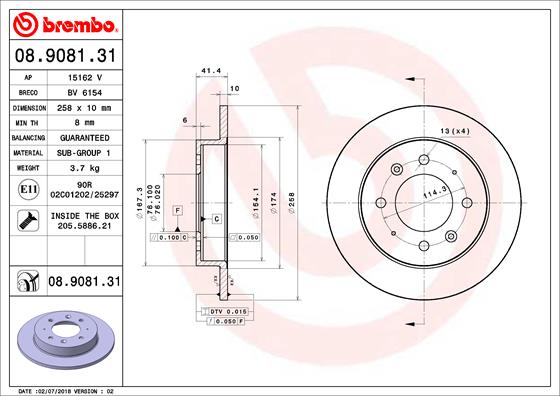 Bremsscheibe Hinterachse Brembo 08.9081.31 von Brembo