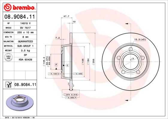 Bremsscheibe Hinterachse Brembo 08.9084.11 von Brembo