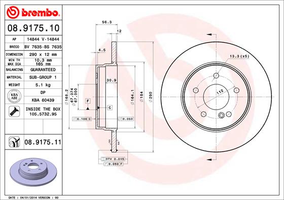 Bremsscheibe Hinterachse Brembo 08.9175.11 von Brembo