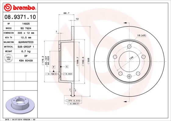 Bremsscheibe Hinterachse Brembo 08.9371.10 von Brembo