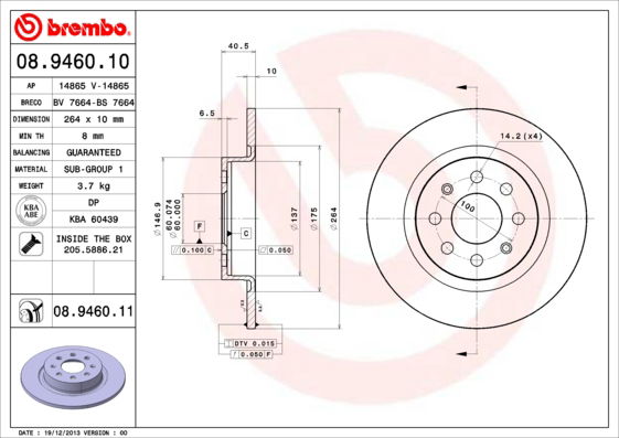 Bremsscheibe Hinterachse Brembo 08.9460.10 von Brembo