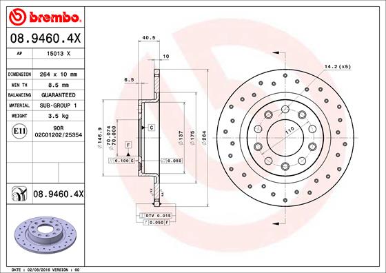 Bremsscheibe Hinterachse Brembo 08.9460.4X von Brembo