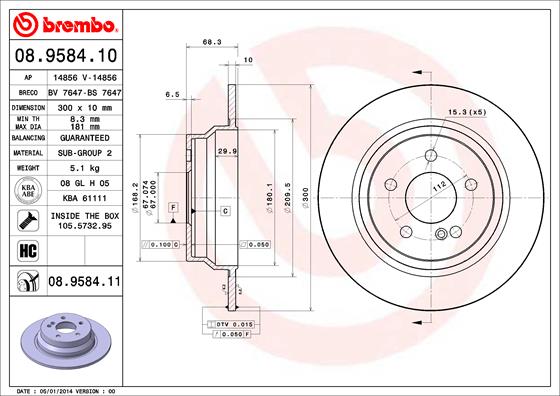 Bremsscheibe Hinterachse Brembo 08.9584.11 von Brembo