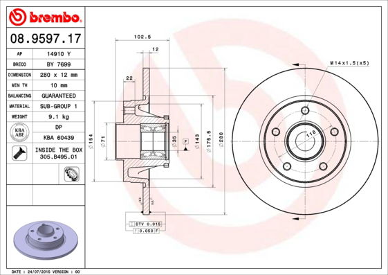 Bremsscheibe Hinterachse Brembo 08.9597.17 von Brembo