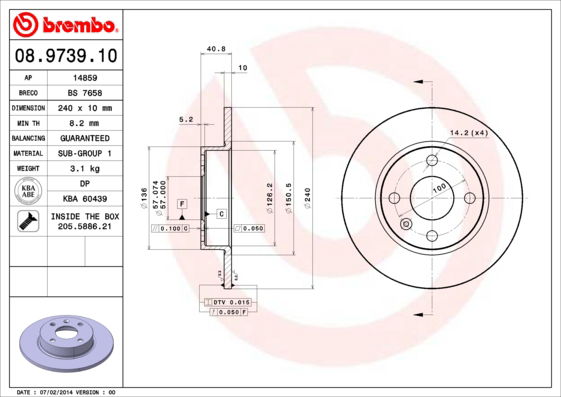 Bremsscheibe Hinterachse Brembo 08.9739.10 von Brembo