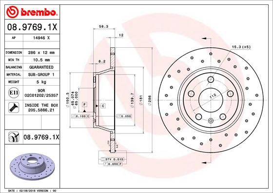 Bremsscheibe Hinterachse Brembo 08.9769.1X von Brembo