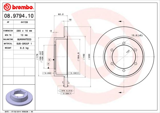 Bremsscheibe Hinterachse Brembo 08.9794.10 von Brembo