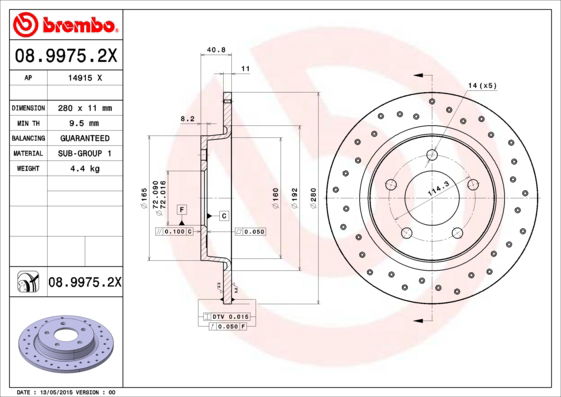 Bremsscheibe Hinterachse Brembo 08.9975.2X von Brembo