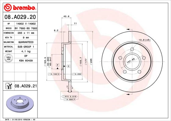 Bremsscheibe Hinterachse Brembo 08.A029.21 von Brembo