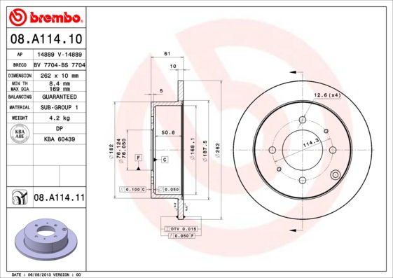 Bremsscheibe Hinterachse Brembo 08.A114.11 von Brembo