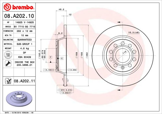 Bremsscheibe Hinterachse Brembo 08.A202.11 von Brembo