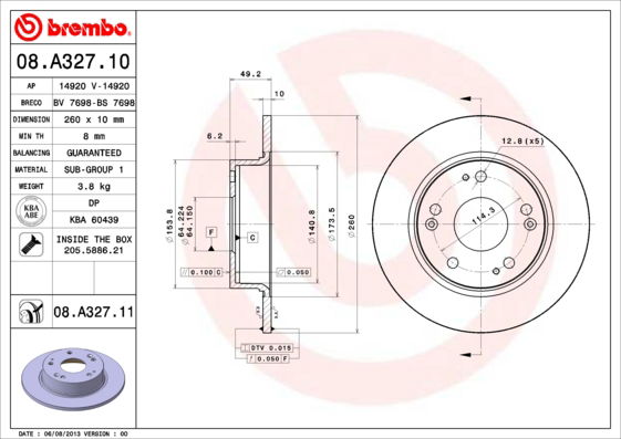 Bremsscheibe Hinterachse Brembo 08.A327.11 von Brembo