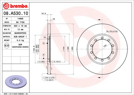 Bremsscheibe Hinterachse Brembo 08.A530.10 von Brembo