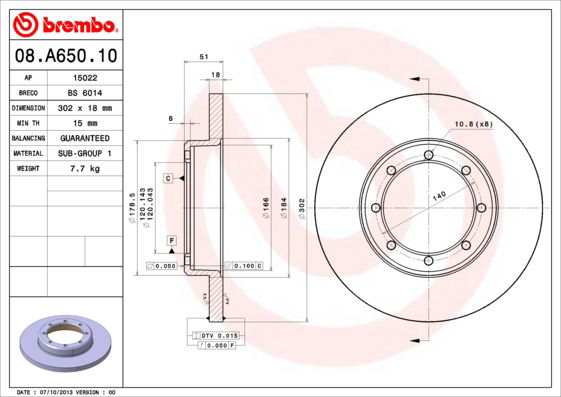 Bremsscheibe Hinterachse Brembo 08.A650.10 von Brembo