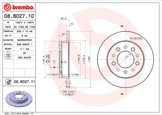 Bremsscheibe Hinterachse Brembo 08.B027.10 von Brembo