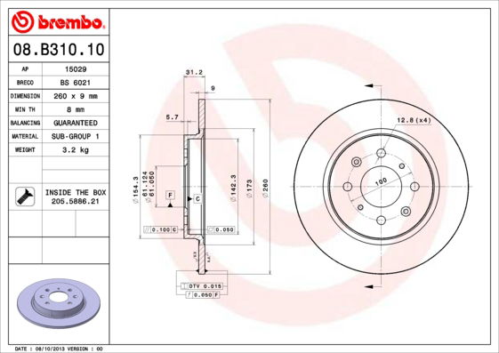 Bremsscheibe Hinterachse Brembo 08.B310.10 von Brembo