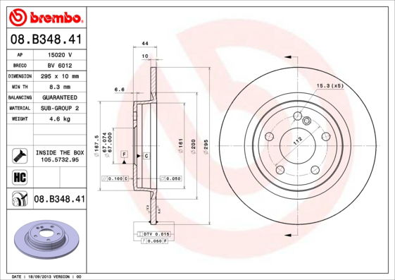 Bremsscheibe Hinterachse Brembo 08.B348.41 von Brembo