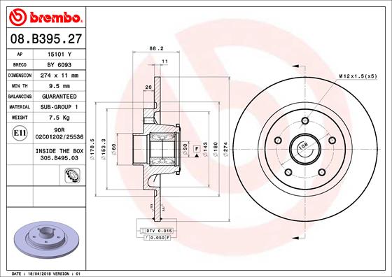 Bremsscheibe Hinterachse Brembo 08.B395.27 von Brembo