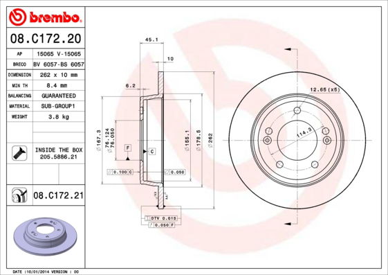 Bremsscheibe Hinterachse Brembo 08.C172.21 von Brembo