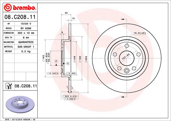 Bremsscheibe Hinterachse Brembo 08.C208.11 von Brembo