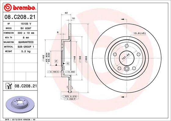 Bremsscheibe Hinterachse Brembo 08.C208.21 von Brembo