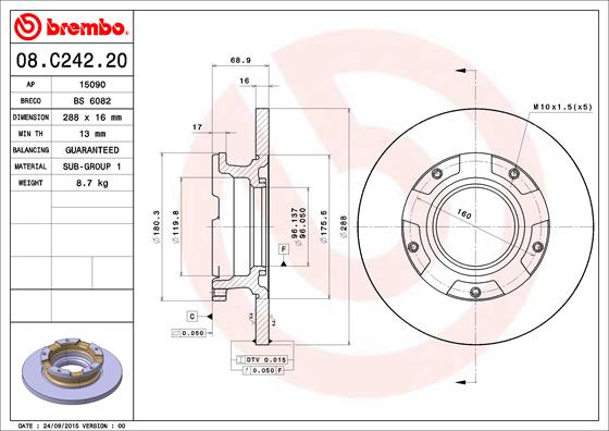 Bremsscheibe Hinterachse Brembo 08.C242.20 von Brembo