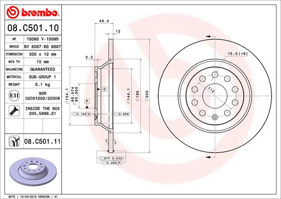 Bremsscheibe Hinterachse Brembo 08.C501.11 von Brembo