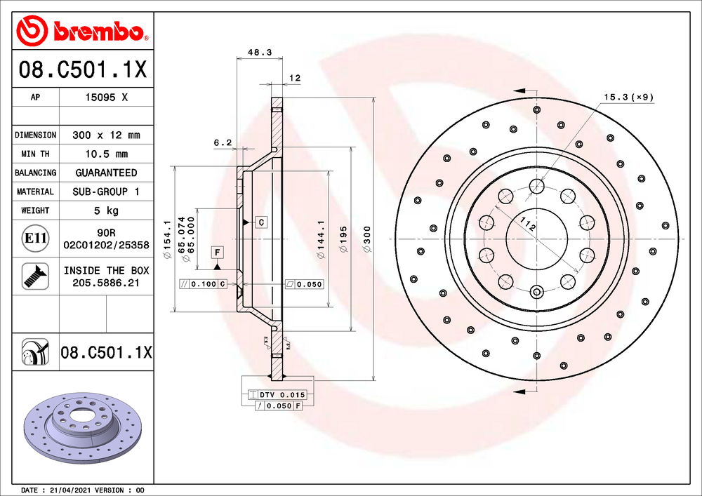 Bremsscheibe Hinterachse Brembo 08.C501.1X von Brembo