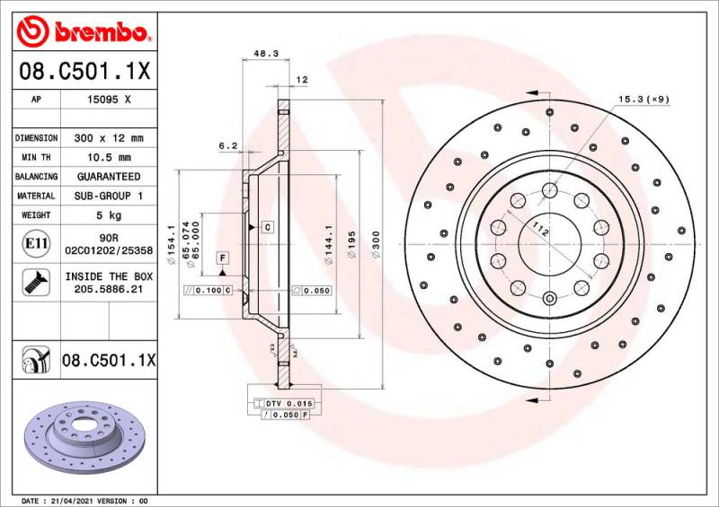 Bremsscheibe Hinterachse Brembo 08.C501.1X von Brembo