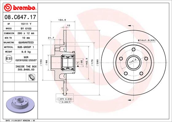 Bremsscheibe Hinterachse Brembo 08.C647.17 von Brembo