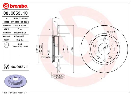 Bremsscheibe Hinterachse Brembo 08.C653.11 von Brembo