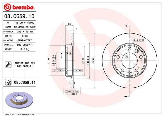 Bremsscheibe Hinterachse Brembo 08.C659.11 von Brembo