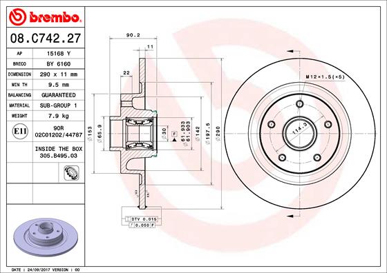 Bremsscheibe Hinterachse Brembo 08.C742.27 von Brembo