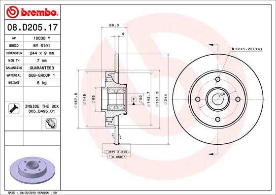 Bremsscheibe Hinterachse Brembo 08.D205.17 von Brembo