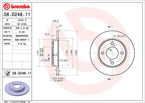 Bremsscheibe Hinterachse Brembo 08.D248.11 von Brembo