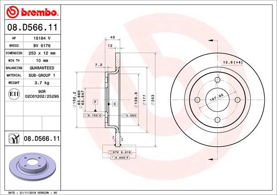 Bremsscheibe Hinterachse Brembo 08.D566.11 von Brembo