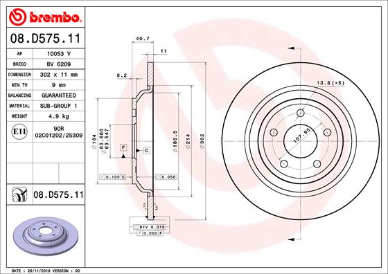 Bremsscheibe Hinterachse Brembo 08.D575.11 von Brembo