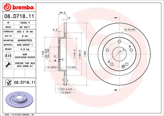 Bremsscheibe Hinterachse Brembo 08.D718.11 von Brembo