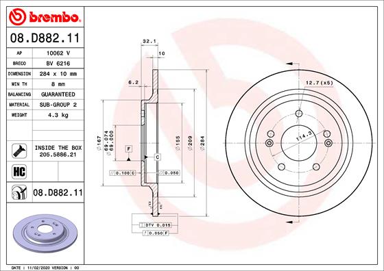 Bremsscheibe Hinterachse Brembo 08.D882.11 von Brembo