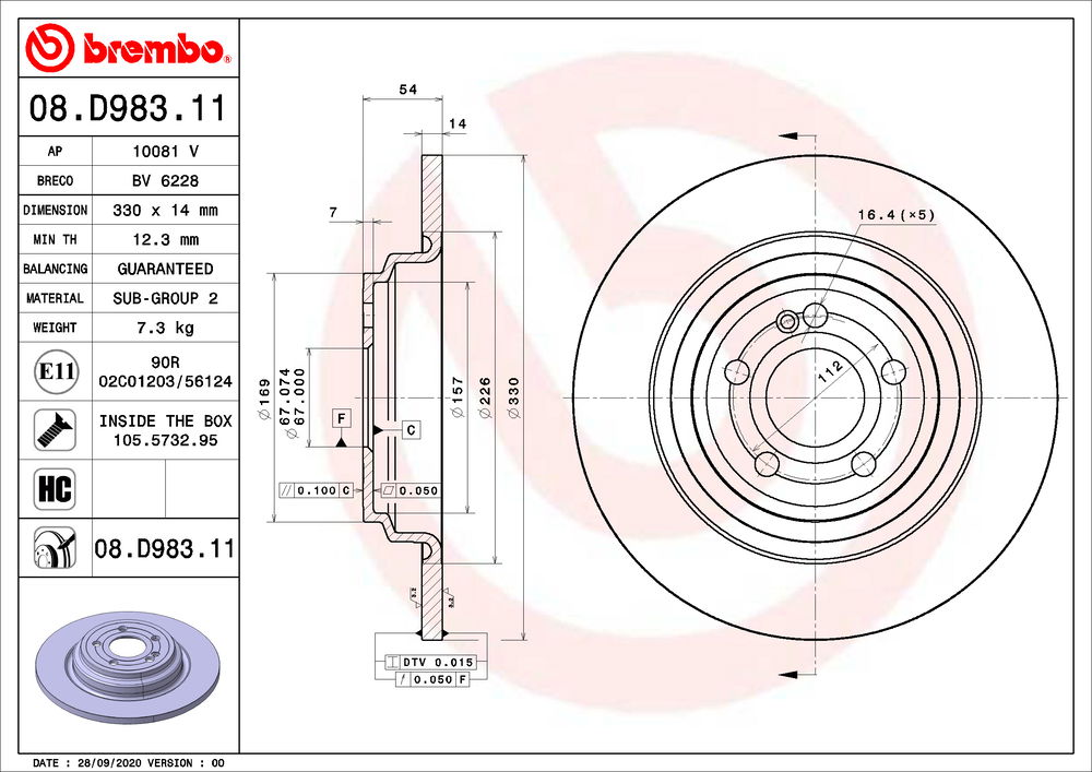 Bremsscheibe Hinterachse Brembo 08.D983.11 von Brembo