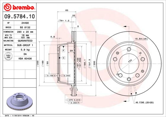 Bremsscheibe Hinterachse Brembo 09.5784.10 von Brembo