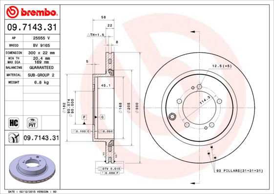 Bremsscheibe Hinterachse Brembo 09.7143.31 von Brembo