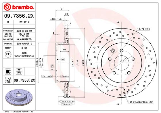 Bremsscheibe Hinterachse Brembo 09.7356.2X von Brembo