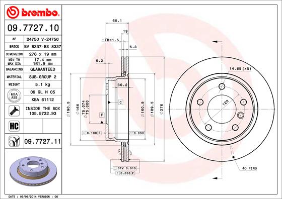 Bremsscheibe Hinterachse Brembo 09.7727.11 von Brembo