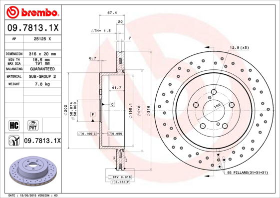 Bremsscheibe Hinterachse Brembo 09.7813.1X von Brembo