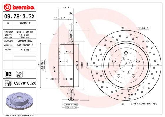 Bremsscheibe Hinterachse Brembo 09.7813.2X von Brembo